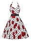 billige Festkjoler-kvinders retro 1950&#039;er vintage te-kjoler midikjole fest ferie rygløst print blomstergrime ærmeløs regular fit sommer forår 2023 sort hvid s m l xl
