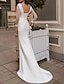 cheap Wedding Dresses-Reception Royal Style Simple Wedding Dresses Mermaid / Trumpet Scoop Neck Long Sleeve Sweep / Brush Train Satin Bridal Gowns With Solid Color Summer Wedding Party 2024