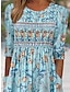 cheap Print Dresses-Women&#039;s A Line Dress Floral Ruched Print Crew Neck Midi Dress Daily Date 3/4 Length Sleeve Summer Spring