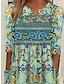 cheap Print Dresses-Women&#039;s Floral Ruched Print V Neck Midi Dress Vintage Ethnic Daily Vacation 3/4 Length Sleeve Summer Spring
