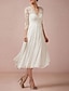 cheap Wedding Dresses-Bridal Shower Vintage 1940s / 1950s Simple Wedding Dresses Wedding Dresses Ball Gown Scoop Neck Long Sleeve Ankle Length Satin Bridal Gowns With Appliques Solid Color 2024