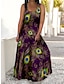 Χαμηλού Κόστους Plus Size Casual Φορέματα-Γυναικεία Μεγάλα Μεγέθη Καμπύλη Καθημερινό φόρεμα Φόρεμα για τον ήλιο Φόρεμα με λεπτή τιράντα Φτερό παγωνιού Μακρύ φόρεμα Αμάνικο Στάμπα Τιράντες Ρομαντικό Καθημερινά Βαθύ μωβ Βαθύ πράσινο