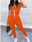 cheap Bodysuits-Women&#039;s Jumpsuit High Waist Print Print U Neck Active Street Sport Regular Fit Sleeveless Black Orange S M L Summer
