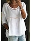 cheap Women&#039;s Blouses &amp; Shirts-Women&#039;s Lace Shirt Eyelet top Long Cotton Top White Cotton Top Plain Casual Lace Patchwork White 3/4 Length Sleeve Basic Round Neck