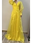 cheap Evening Dresses-A-Line Evening Gown Elegant Dress Engagement Formal Evening Floor Length Long Sleeve V Neck Chiffon with Pleats Ruched 2024