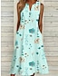 Χαμηλού Κόστους Print Φορέματα-Γυναικεία Αμάνικο φόρεμα Φλοράλ Κουμπί Τσέπη Λαιμόκοψη V Μίντι φόρεμα Καθημερινά Διακοπές Αμάνικο Καλοκαίρι Άνοιξη