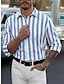 billiga herrskjorta med knäppning-Herr Skjorta Knapp upp skjorta Sommarskjorta Casual skjorta Blå Grön Grå Långärmad Rand Kavajslag Dagligen Semester Kläder Mode Ledigt Bekväm