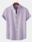 baratos camisa de botão masculina-Homens Camisa Social camisa de botão Camisa casual camisa de verão Preto Rosa Azul Verde Escuro Roxo Manga Curta Tecido Aberto para a Lateral Diário Férias Roupa Moda Casual Confortável