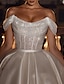cheap Wedding Dresses-Engagement Formal Glitter &amp; Sparkle Wedding Dresses Ball Gown Off Shoulder Cap Sleeve Chapel Train Satin Bridal Gowns With Solid Color 2024