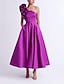 cheap Cocktail Dresses-A-Line Cocktail Dresses Elegant Dress Wedding Guest Party Wear Ankle Length Sleeveless One Shoulder Pocket Satin with Ruffles 2024