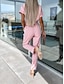 cheap Casual Jumpsuits-Women&#039;s Jumpsuits Casual Summer Lace up High Waist Solid Color Crew Neck Business Office Work Loose Fit Short Sleeve Black Pink Fuchsia S M L