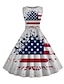 billige Festkjoler-kvinders retro 1950&#039;er vintage te kjoler midikjole dagligt date ruched print amerikansk flag rund hals ærmeløs slank sommer forår 2023 sort hvid s m l xl