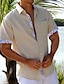 ieftine Cămăși Bumbac-Bărbați cămașă de in Cămașă casual Cămașă de vară Cămașă de plajă Alb Albastru piscină Verde Manșon scurt Simplu Rever Primavara vara Hawaiian Concediu Îmbrăcăminte Buzunar frontal
