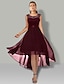 cheap Wedding Guest Dresses-A-Line Cocktail Dresses Elegant Dress Wedding Guest Party Wear Asymmetrical Sleeveless Jewel Neck Chiffon with Pleats Lace Insert Pure Color 2024