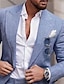 cheap Linen Suits-Blue Dark Blue Dark Gray Men&#039;s Wedding Beach Summer Linen Suits Solid Colored 2 Piece Tailored Fit Single Breasted One-button 2024