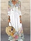 זול שמלות עם הדפס-בגדי ריקוד נשים שמלת קז&#039;ואל פרחוני דפוס צווארון V שמלת מקסי יום יומי יומי חופשה שרוול 4\3 קיץ אביב