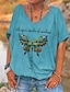 billige T-skjorter til kvinner-Dame T skjorte Sommerfugl Trykt mønster Daglig Helg Grunnleggende Kortermet V-hals Svart