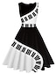 cheap Party Dresses-Women&#039;s Retro 1950s Vintage Dress Midi Dress Daily Date Ruched Print Note Crew Neck Sleeveless Slim Summer Spring 2023 Black White S M L XL