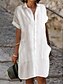 זול שמלות פשוטות-בגדי ריקוד נשים שמלה לבנה שמלת חולצה שמלת קז&#039;ואל שמלת מיני בָּחוּץ יומי חופשה פשתן בסיסי קלסי צווארון חולצה לַחְצָן כיס שרוולים קצרים קיץ אביב 2023 מונח בצורה רפויה שחור לבן צבע אחיד S M L XL 2XL