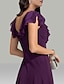 זול שמלות קוקטייל-שמלות אורח כלה בשורה אלגנטית שמלת מסיבת קוקטייל שמלת חצי רשמית באורך תה שיפון עם שרוול קצר צווארון V עם יהלומים מלאכותיים 2024