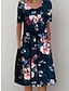 Χαμηλού Κόστους Print Φορέματα-Γυναικεία Φλοράλ Σουρωτά Στάμπα Στρογγυλή Ψηλή Λαιμόκοψη Μίντι φόρεμα Καθημερινά Διακοπές Κοντομάνικο Καλοκαίρι Άνοιξη