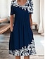 cheap Print Dresses-Women&#039;s Floral Ruched Print Crew Neck Midi Dress Daily Vacation Short Sleeve Summer Spring