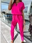 cheap Casual Jumpsuits-Women&#039;s Jumpsuits Casual Summer Lace up High Waist Solid Color Crew Neck Business Office Work Loose Fit Short Sleeve Black Pink Fuchsia S M L