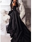 levne Večerní šaty-večerní šaty A-line černé šaty svatební šaty maškarní soud vlak bez rukávů bez ramínek středeční addams rodinný satén s rozparkem čistá barva ples 2024