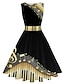 ieftine Rochii Party-damă retro anii 1950 rochii de ceai de epocă rochie midi data zilnică imprimeu cu volan nota decolteu ras fără mâneci subțire vară primăvară 2023 negru alb s m l xl