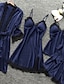 Χαμηλού Κόστους Γυναικεία Ρούχα Ύπνου-γυναικείες μεταξωτές πιτζάμες σατέν σετ 4 τεμαχίων καθαρό χρώμα απλό casual απαλό σπιτικό καθημερινό κρεβάτι σατέν αναπνεύσιμο v σύρμα μακρυμάνικη ρόμπα τοπ σορτς ελαστική μέση καλοκαιρινή άνοιξη μαύρη σαμπάνια