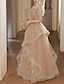 cheap Party Dresses-A-Line Party Dresses Elegant Dress Wedding Guest Prom Floor Length Short Sleeve Square Neck Tulle with Bow(s) Sequin 2024