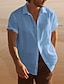 رخيصةأون قميص قطن كتان-رجالي قميص قميص كتان قميص غير رسمي قميص صيفي قميص الشاطئ أسود أبيض أزرق كم قصير سهل طوي الصيف فضفاض مناسب للبس اليومي ملابس