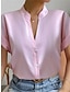 abordables Tops básicos de mujer-Mujer Camisa Blusa Plano Botón Trabajo Elegante Moda Negocios Manga Corta Cuello Mao Blanco