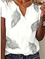 preiswerte T-Shirts für Damen-Damen T Shirt Henley Shirt Blatt Festtage Wochenende Bedruckt Weiß Kurzarm Basic V Ausschnitt