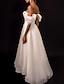 זול שמלות כלה-שמלותקבלתפנים שמלות לבנות קטנות שמלות חתונה גזרת A סירה מתחת לכתפיים רצועות א-סימטרי אורגנזה שמלות כלה עם צבע אחיד 2024