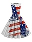 Χαμηλού Κόστους Πάρτι Φορέματα-γυναικεία ρετρό vintage φορέματα τσαγιού της δεκαετίας του 1950 midi φόρεμα καθημερινή ραντεβού με στάμπα αμερικάνικη σημαία πλήρωμα λαιμόκοψη αμάνικο λεπτό, καλοκαίρι άνοιξη 2023 μαύρο λευκό s m l xl