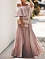 cheap Party Dresses-A-Line Wedding Guest Dresses Elegant Dress Party Wear Wedding Party Floor Length Half Sleeve Off Shoulder Chiffon with Pleats Ruffles 2024
