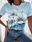 cheap Women&#039;s T-shirts-Women&#039;s T shirt Tee Blue Floral Print Short Sleeve Holiday Weekend Basic Round Neck Regular Floral Painting S