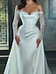 cheap Wedding Dresses-Engagement Formal Wedding Dresses Sheath / Column Off Shoulder Long Sleeve Chapel Train Satin Bridal Gowns With Appliques Solid Color 2024