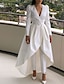 cheap Evening Jumpsuits-Jumpsuits Evening Gown Elegant Dress Wedding Guest Engagement Floor Length Long Sleeve V Neck Fall Wedding Guest Satin with Sash / Ribbon Overskirt Appliques 2024