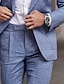 billige Linneddragter-blå mørkeblå mørkegrå til mænds bryllup strand sommerlinned jakkesæt ensfarvet 2-delt skræddersyet pasform enkeltradet en-knaps 2024