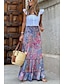 cheap Maxi Skirts-Women&#039;s Swing Long Skirt Maxi Floral Print Navy Pink Brown Green Skirts Pleated Patchwork Print Fashion Casual Street WorkWear S M L
