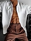 billige Bomuldslinnedskjorte-Herre linned skjorte Sommer skjorte Strandtrøje Hvid Kortærmet Stribet Knaphul Forår sommer Hawaiiansk Ferie Tøj Basale