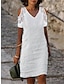 ieftine proiectează rochii din bumbac și in-Pentru femei Rochie albă Rochie de dantela Rochie albă din bumbac Rochii Midi In Dantelă Peteci De Bază Casual Zilnic În V Manșon scurt Vară Primăvară Negru Alb Culoare pură
