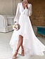 cheap Wedding Dresses-Bridal Shower Wedding Dresses Little White Dresses Simple A-Line V Neck Long Sleeve Asymmetrical Chiffon  Bridal Gowns With Solid Color Summer Wedding Party 2024