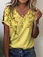 halpa Naisten T-paidat-Naisten T-paita Kukka Pyhäpäivä Viikonloppu nappi Katkaistu Painettu Valkoinen Lyhythihainen Perus V kaula-aukko