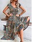 cheap Print Dresses-Women&#039;s Long Dress Maxi Dress Casual Dress Swing Dress Summer Dress Floral Paisley Tribal Fashion Casual Outdoor Daily Holiday Ruched Print Short Sleeve V Neck Dress Loose Fit Green Red Orange