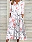 cheap Print Dresses-Women&#039;s Floral Ruched Pocket V Neck Midi Dress Daily Vacation 3/4 Length Sleeve Summer Spring