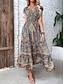 cheap Print Dresses-Women&#039;s Long Dress Maxi Dress Casual Dress Swing Dress Summer Dress Floral Paisley Tribal Fashion Casual Outdoor Daily Holiday Ruched Print Short Sleeve V Neck Dress Loose Fit Green Red Orange