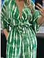 cheap Vacation Jumpsuit-Women&#039;s Jumpsuits Casual Summer Lace up Pocket Striped V Neck Streetwear Street Daily Regular Fit 3/4 Length Sleeve Green Gray S M L